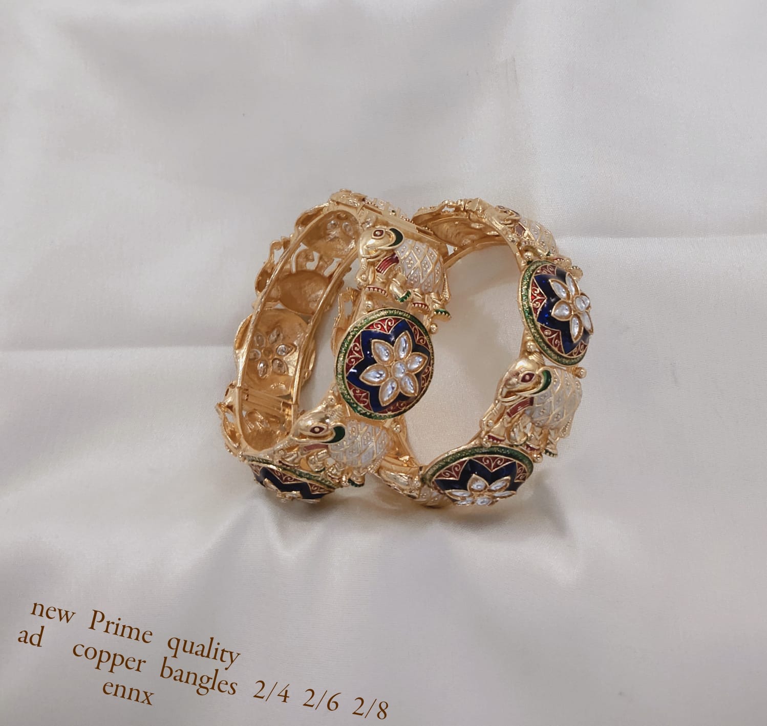 Royal Kundan Elephant Bangles – Enamel Work & Pachi Kundan on Copper Base